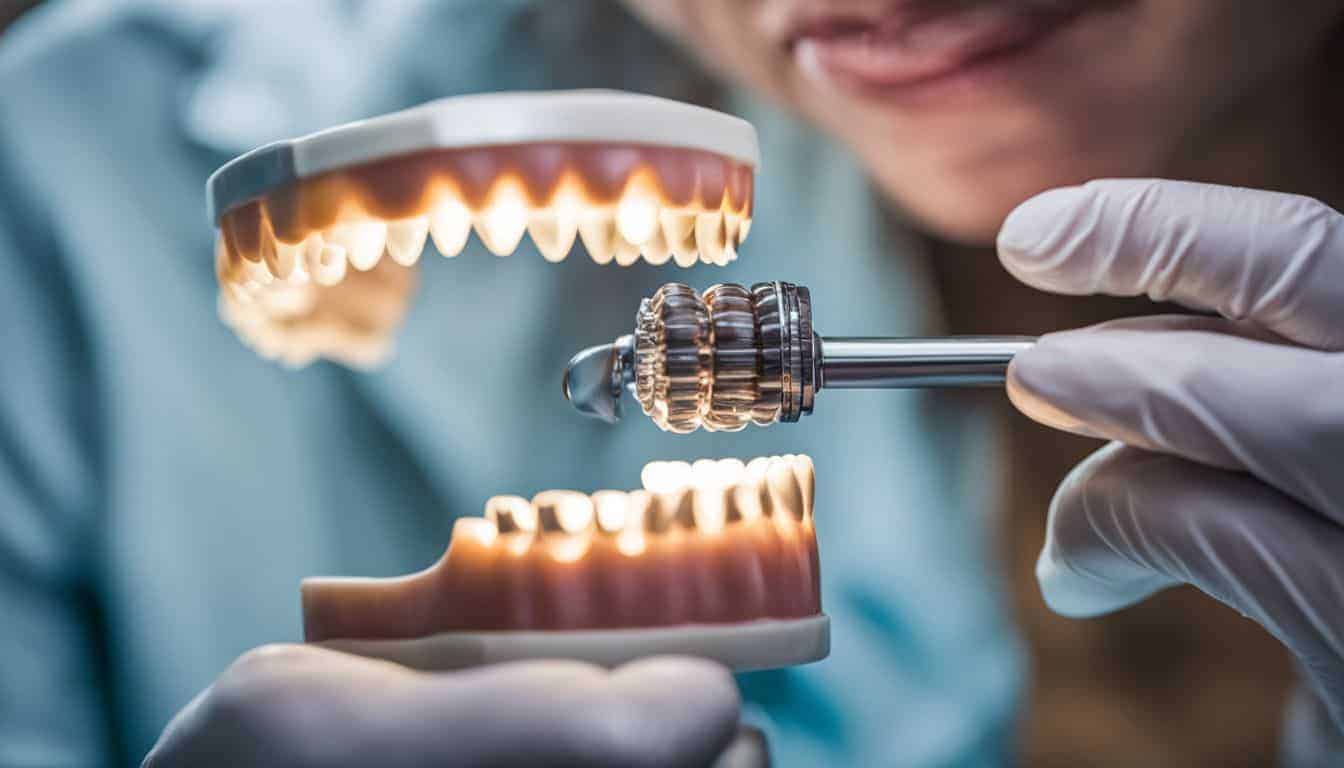 A dental implant being surgically placed into the jawbone.